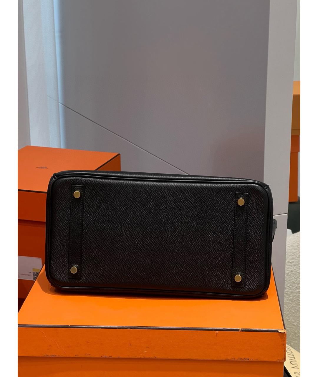 HERMES Черная кожаная сумка с короткими ручками, фото 5