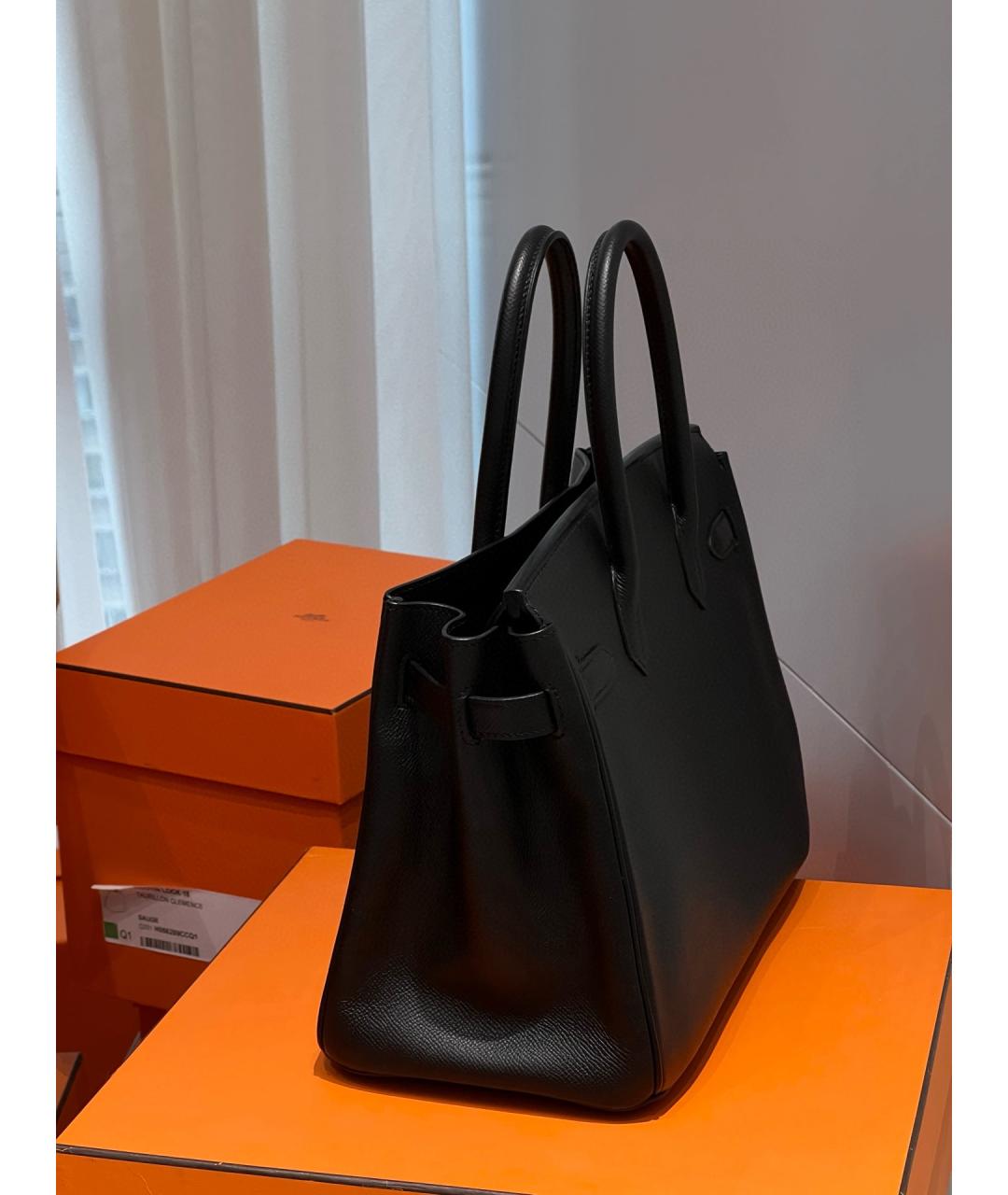 HERMES Черная кожаная сумка с короткими ручками, фото 4