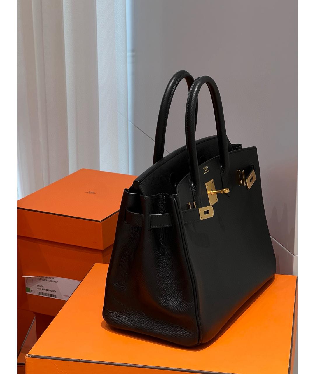 HERMES Черная кожаная сумка с короткими ручками, фото 3