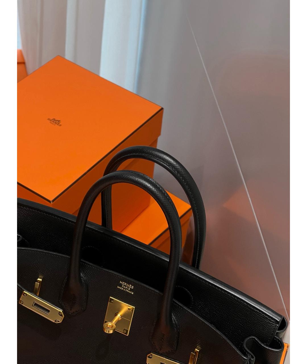 HERMES Черная кожаная сумка с короткими ручками, фото 6