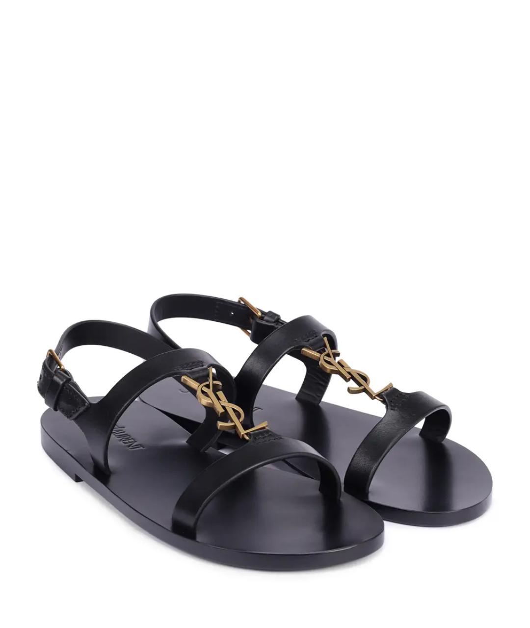 SAINT LAURENT Черные кожаные сандалии, фото 2