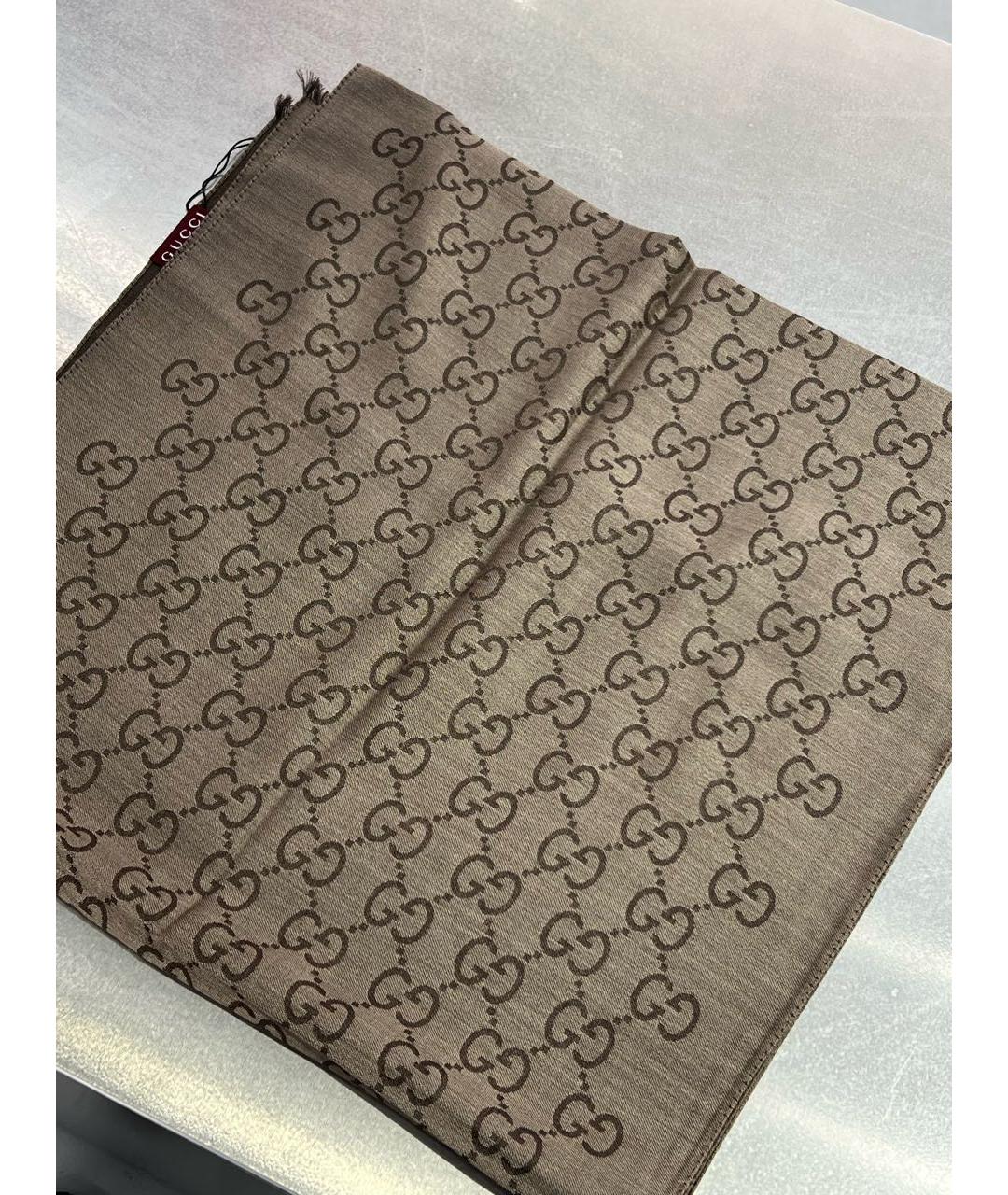 GUCCI Горчичный шерстяной платок, фото 3