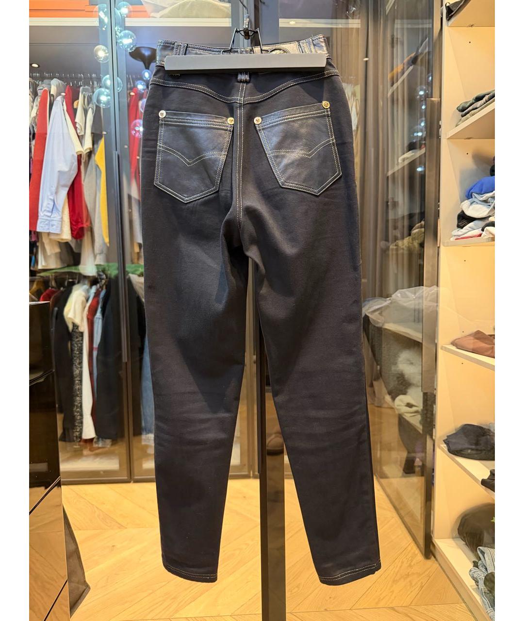 VERSACE Черные кожаные прямые брюки, фото 2