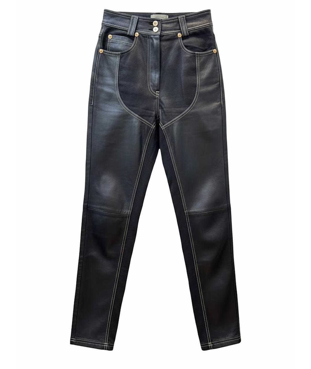 VERSACE Черные кожаные прямые брюки, фото 1