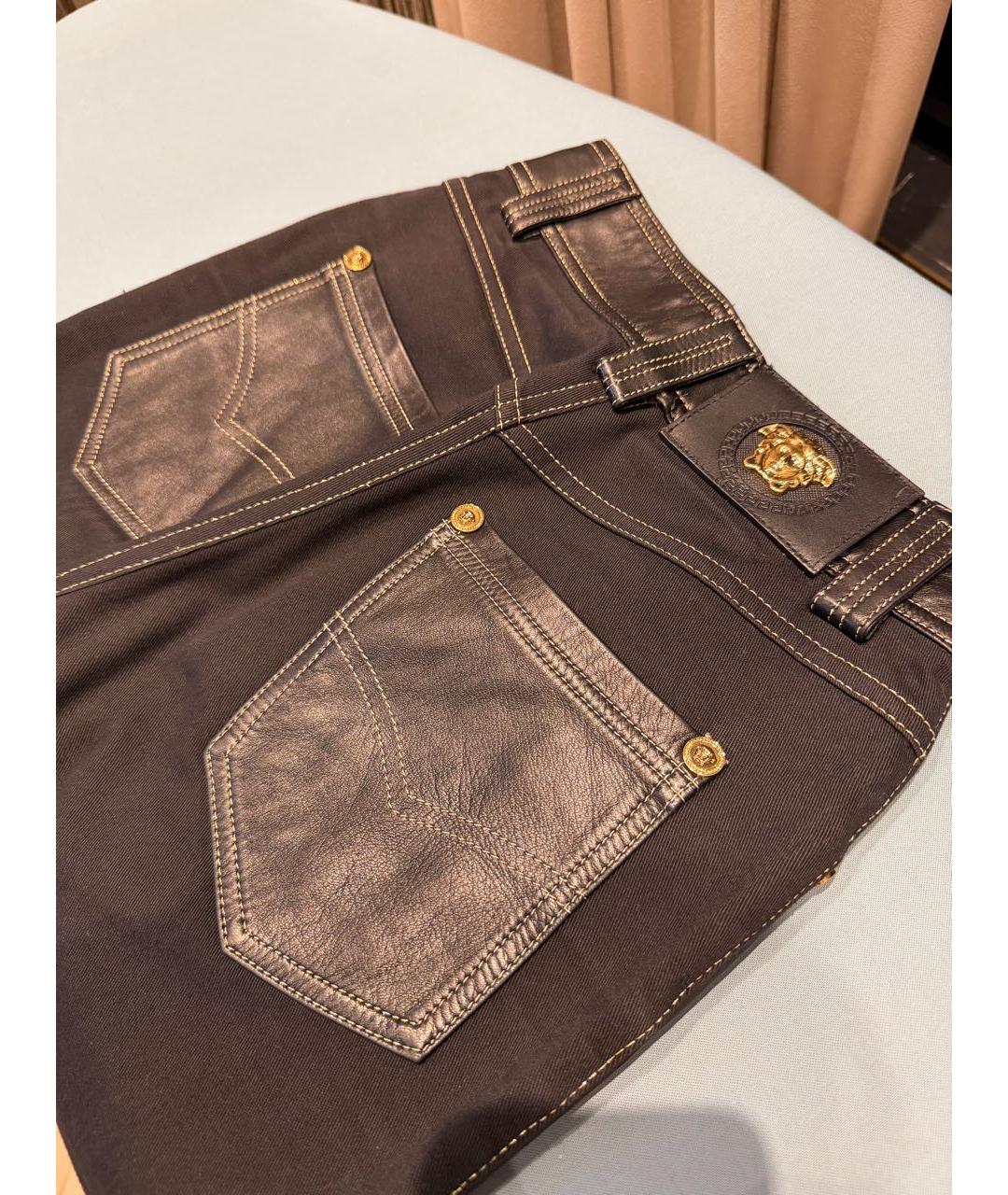 VERSACE Черные кожаные прямые брюки, фото 3