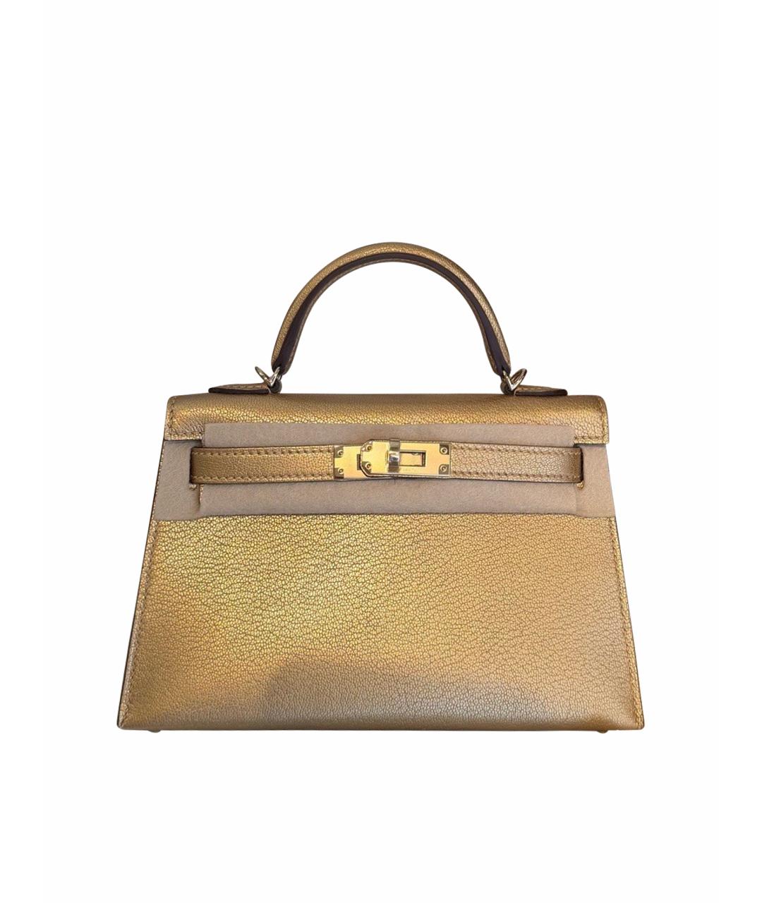 HERMES Золотая кожаная сумка с короткими ручками, фото 1