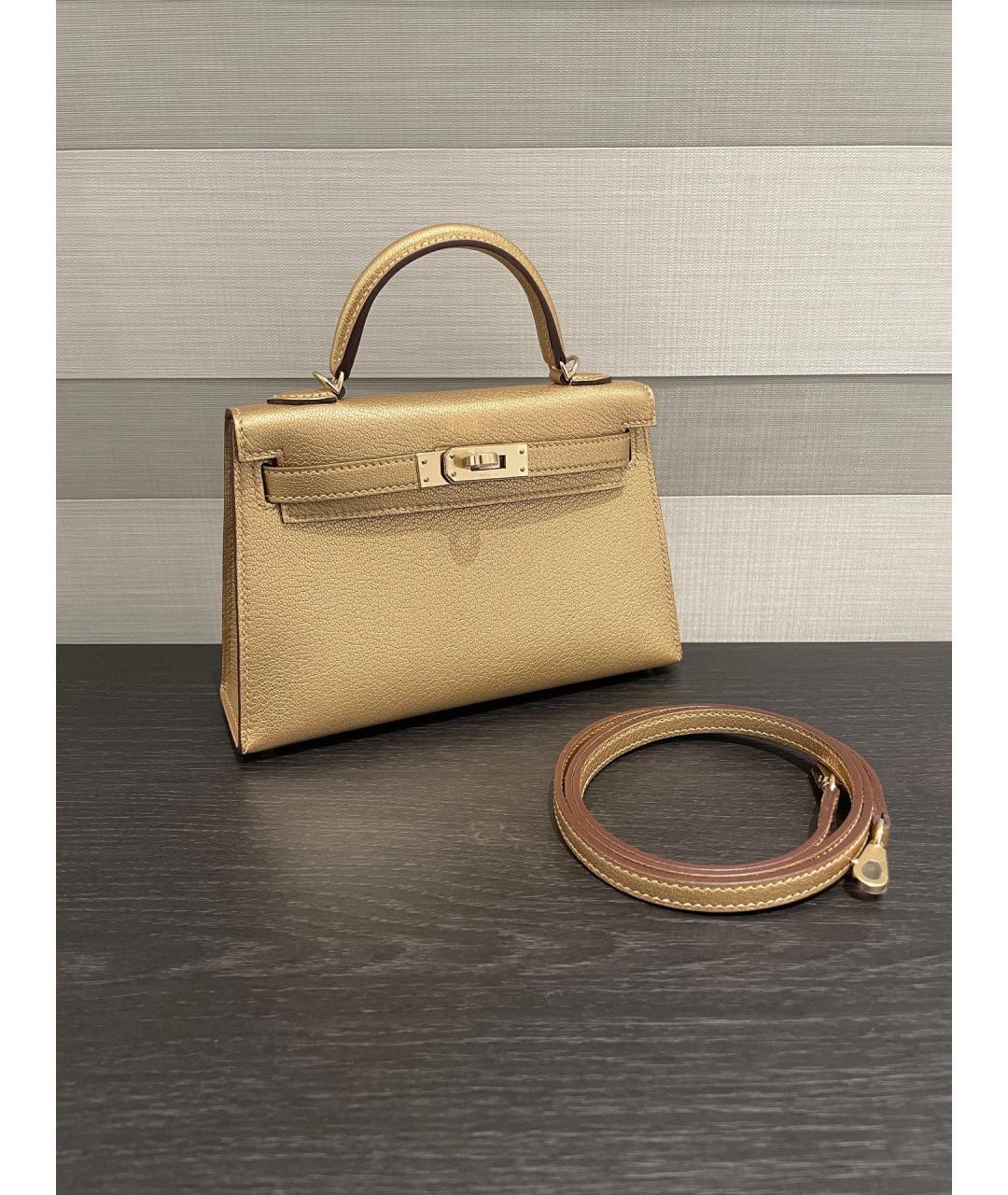 HERMES Золотая кожаная сумка с короткими ручками, фото 2