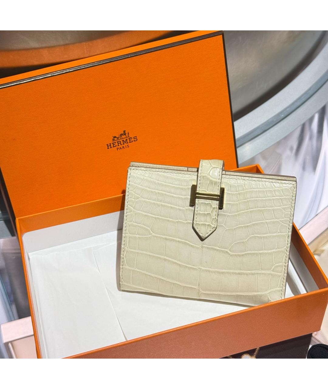 HERMES Белый кожаный кошелек, фото 2