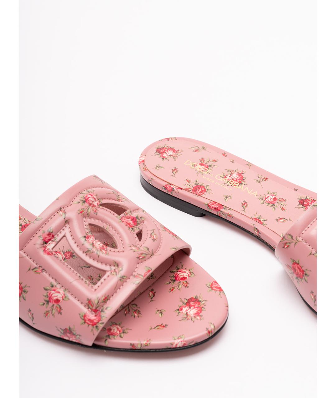 DOLCE&GABBANA Розовые кожаные шлепанцы, фото 5