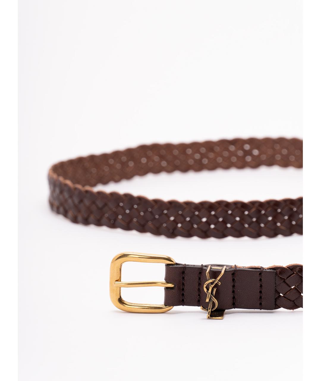SAINT LAURENT Коричневый кожаный ремень, фото 2