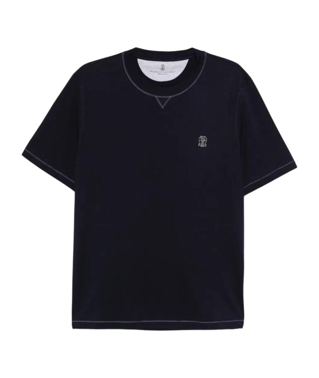 BRUNELLO CUCINELLI Темно-синяя хлопковая футболка, фото 1