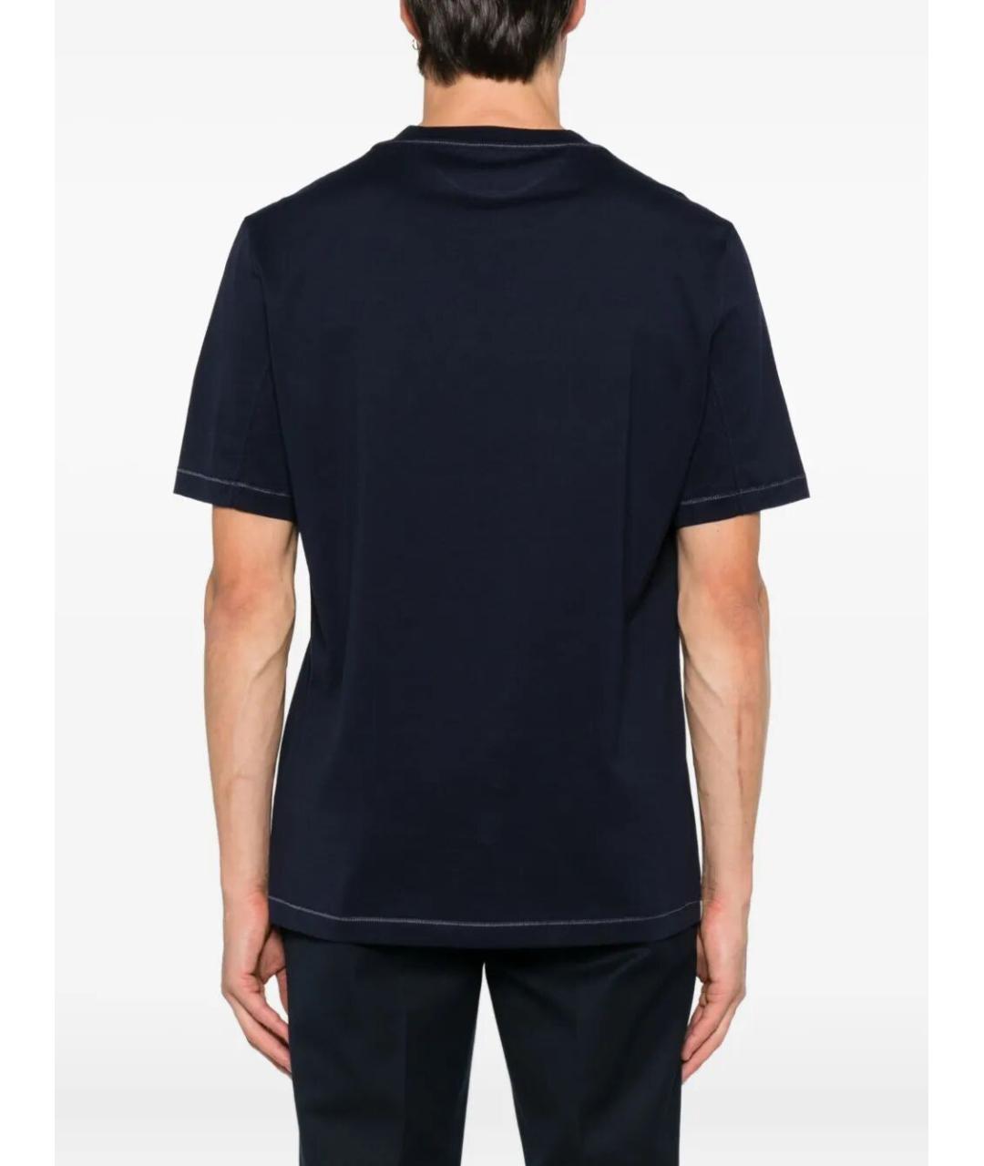 BRUNELLO CUCINELLI Темно-синяя хлопковая футболка, фото 3