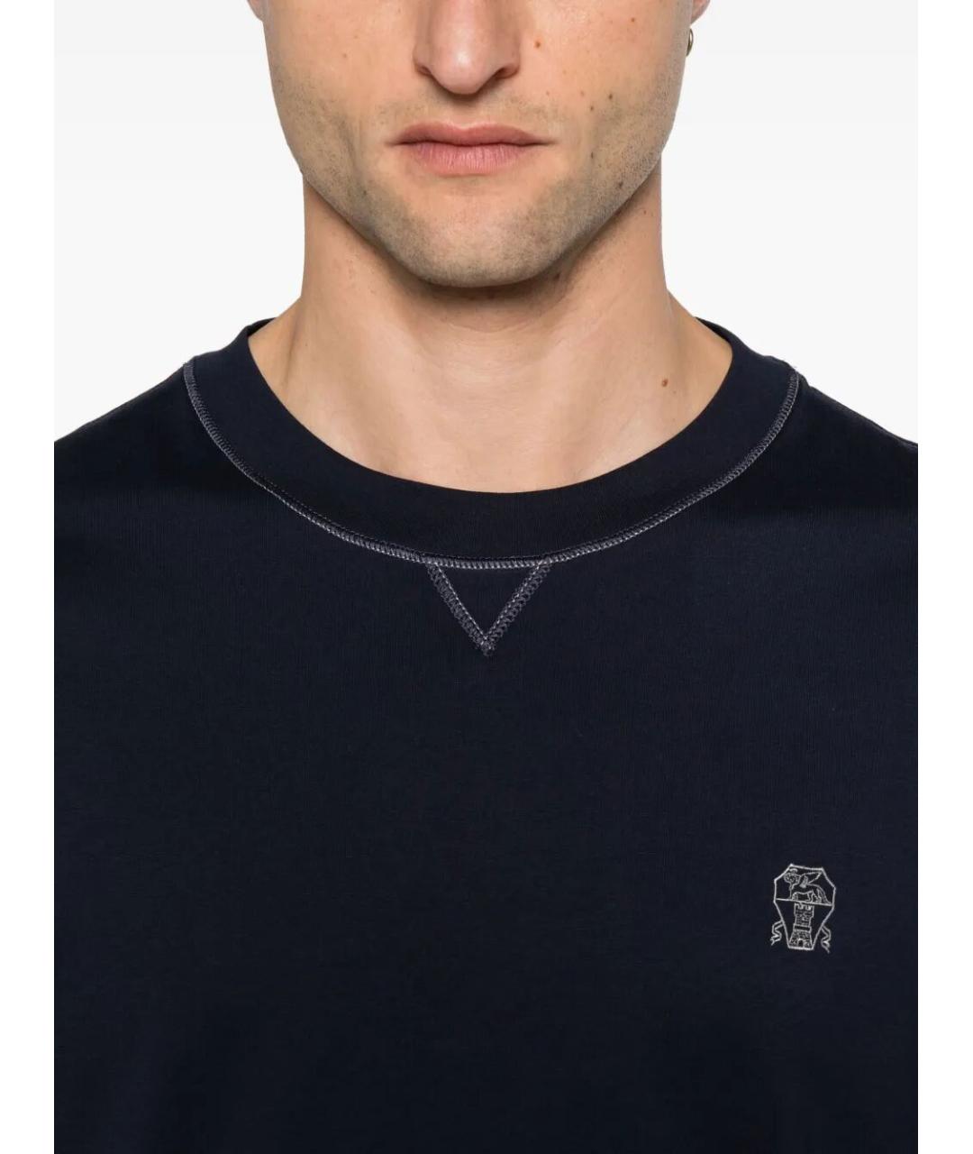 BRUNELLO CUCINELLI Темно-синяя хлопковая футболка, фото 4
