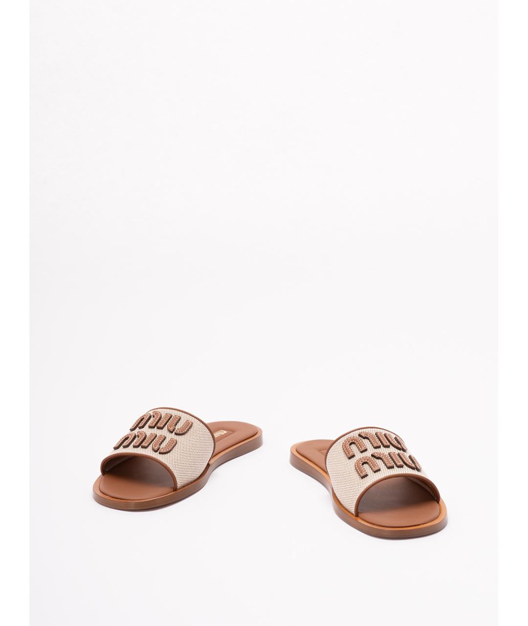 MIU MIU Бежевые текстильные шлепанцы, фото 2