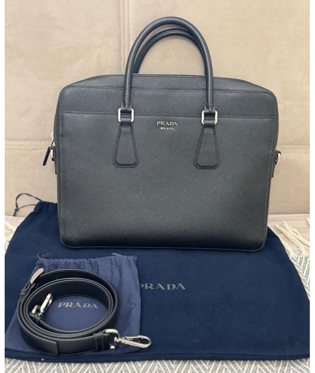 PRADA Черный кожаный портфель, фото 1
