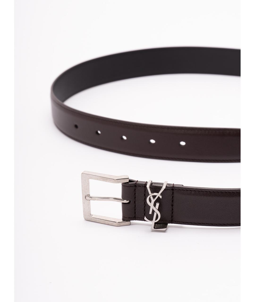 SAINT LAURENT Коричневый кожаный ремень, фото 2