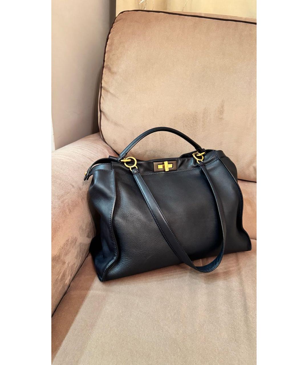 FENDI Темно-синяя кожаная сумка тоут, фото 2