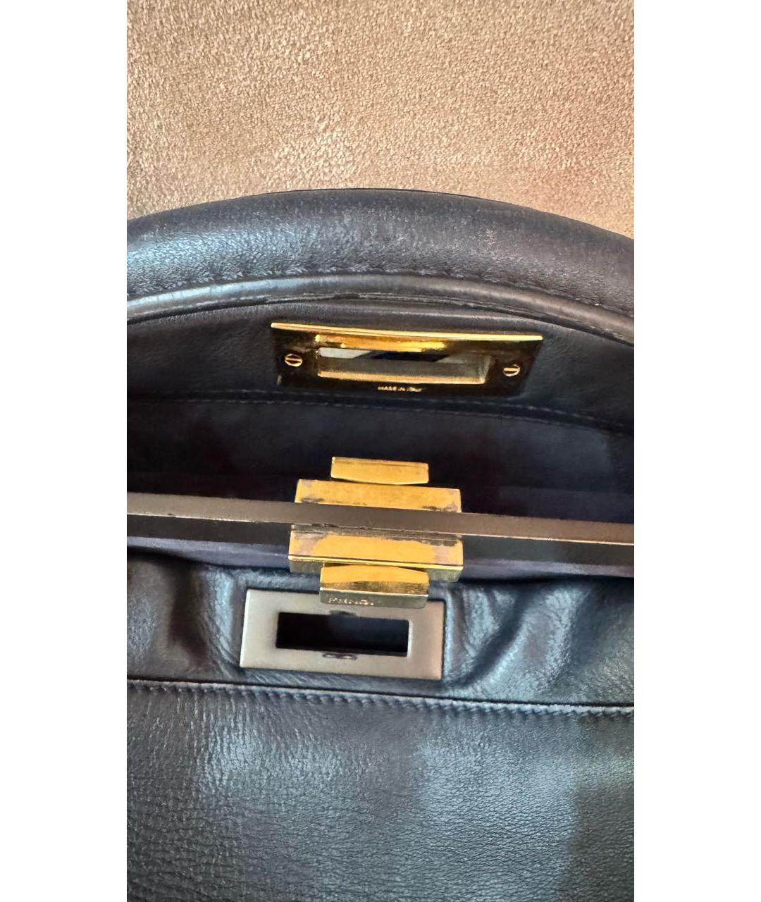 FENDI Темно-синяя кожаная сумка тоут, фото 8