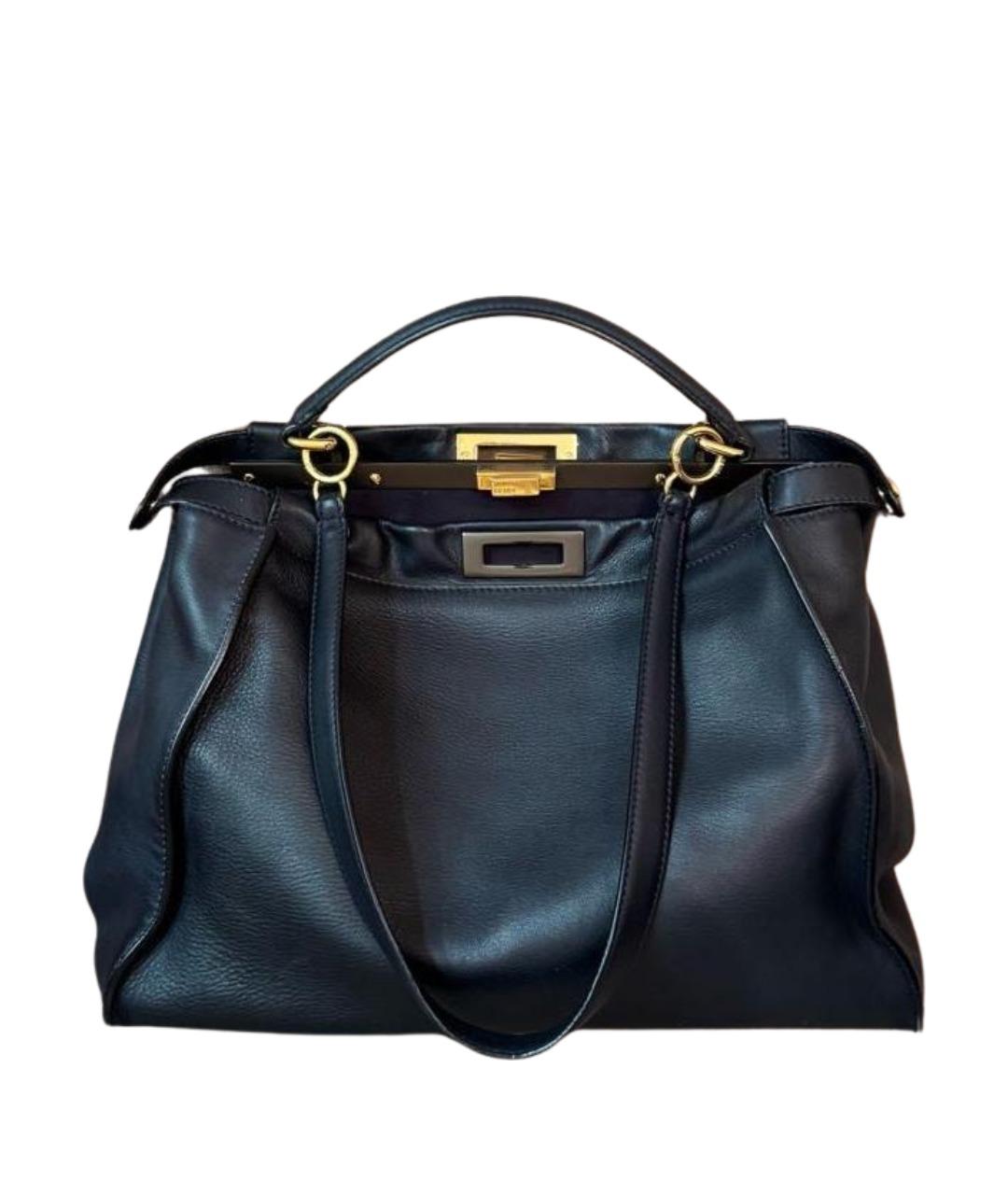 FENDI Темно-синяя кожаная сумка тоут, фото 10