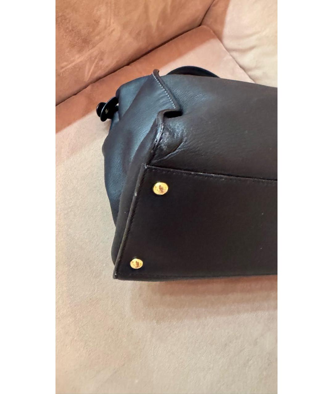 FENDI Темно-синяя кожаная сумка тоут, фото 4