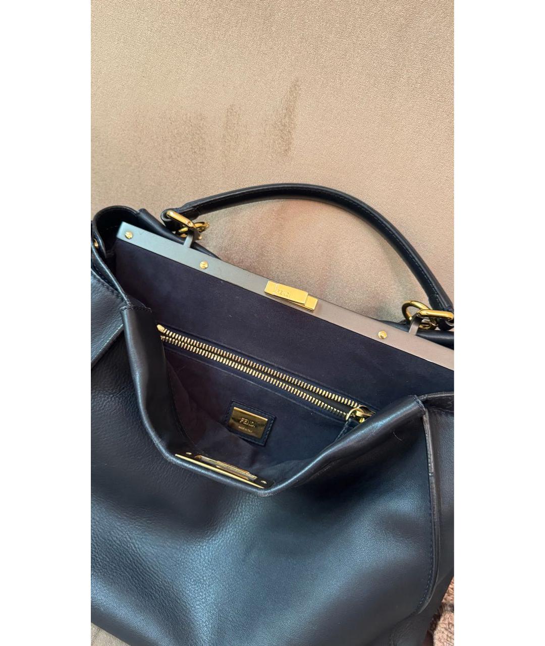 FENDI Темно-синяя кожаная сумка тоут, фото 3