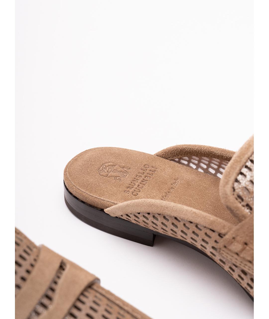 BRUNELLO CUCINELLI Бежевые кожаные мюли, фото 5