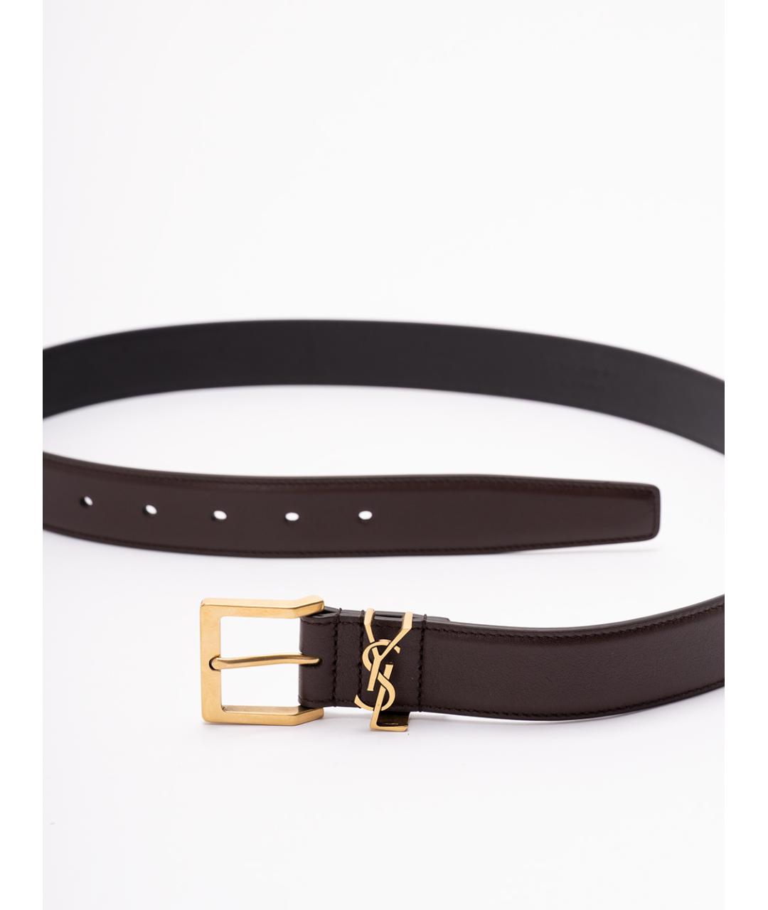 SAINT LAURENT Коричневый кожаный ремень, фото 2