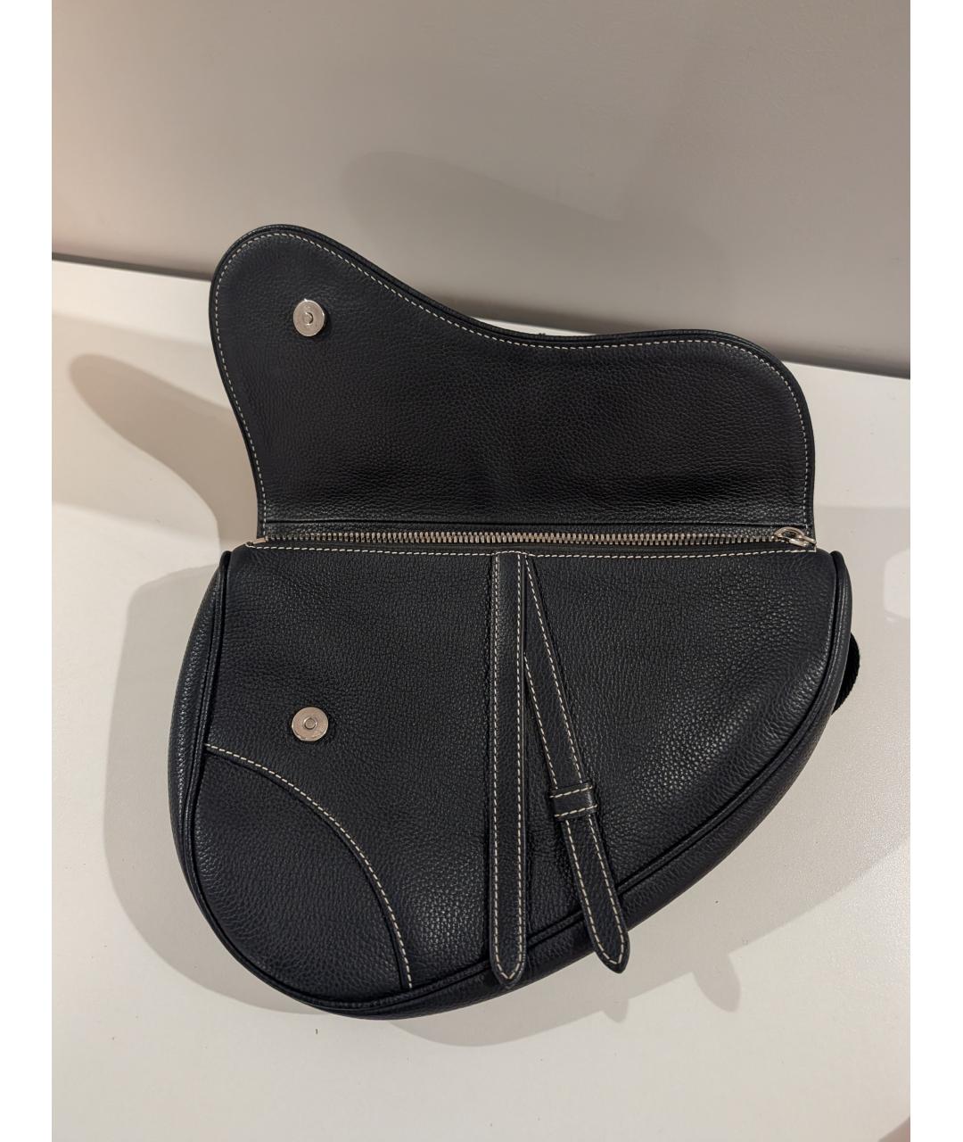 CHRISTIAN DIOR Черная кожаная сумка на плечо, фото 3