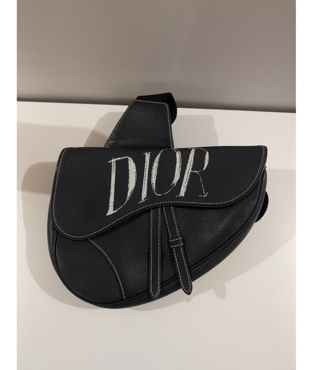 CHRISTIAN DIOR Черная кожаная сумка на плечо, фото 2