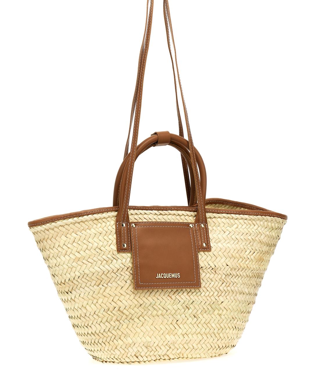 JACQUEMUS Бежевая пелетеная сумка тоут, фото 3