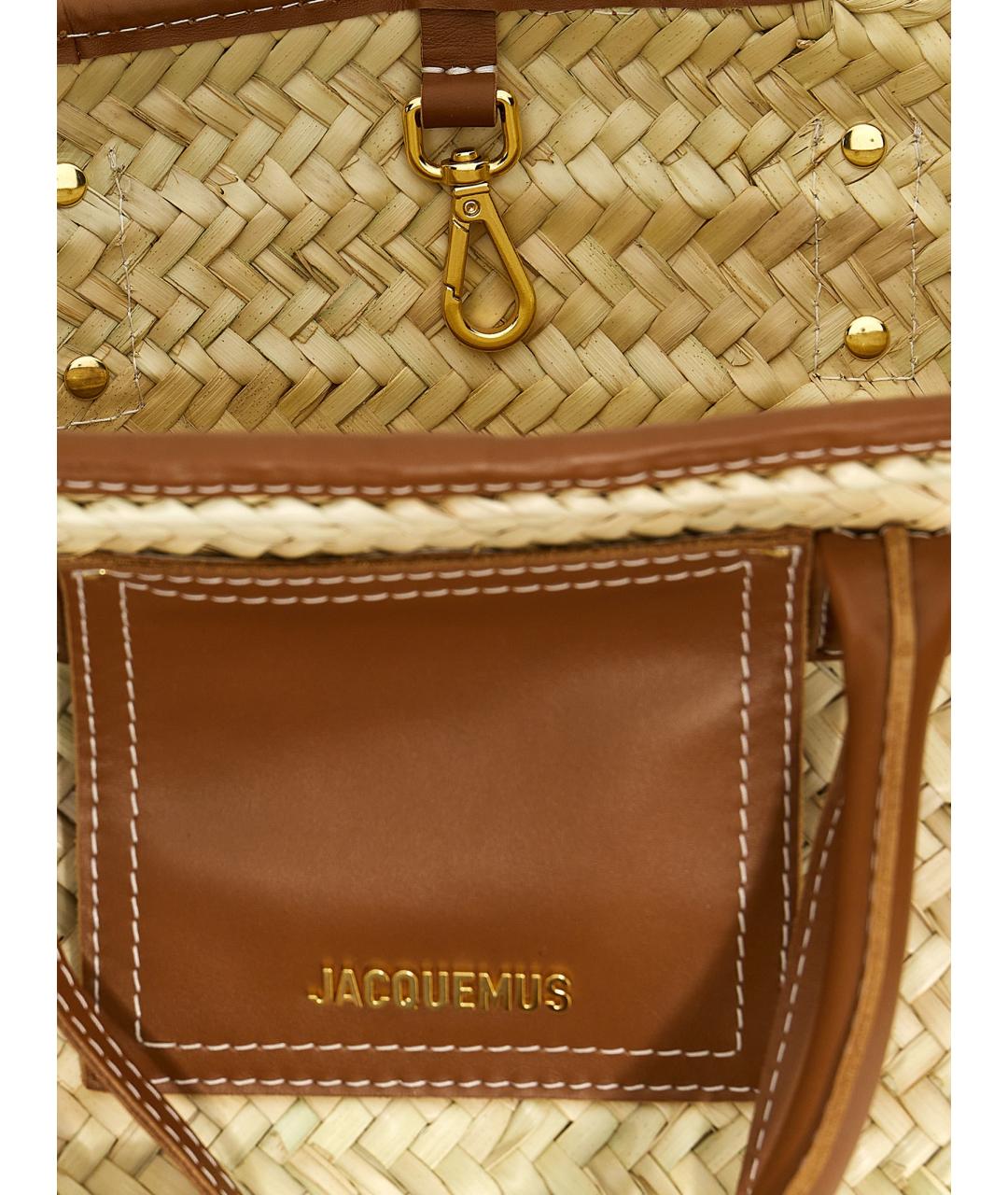 JACQUEMUS Бежевая пелетеная сумка тоут, фото 4