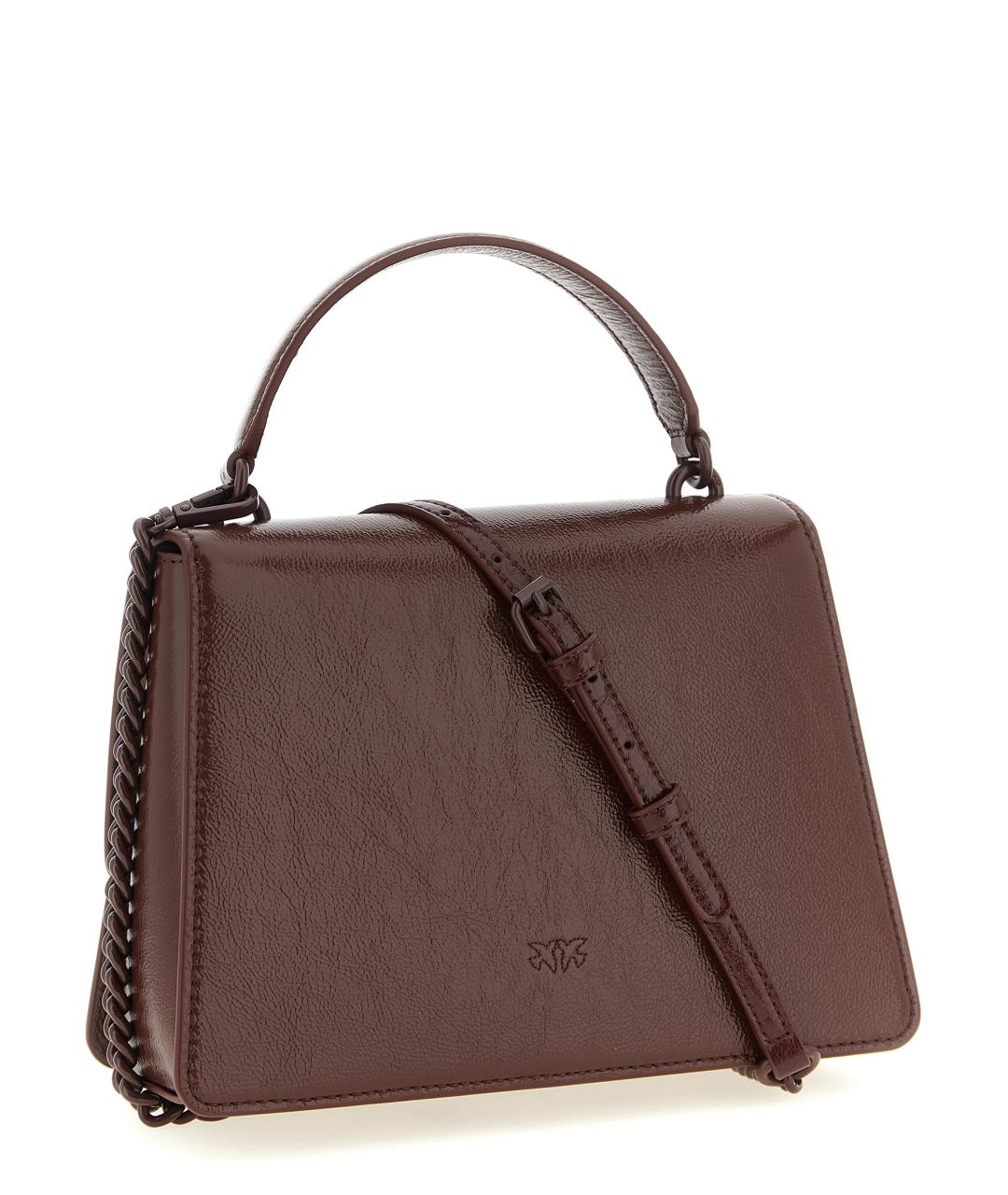 PINKO Бордовая кожаная сумка с короткими ручками, фото 2