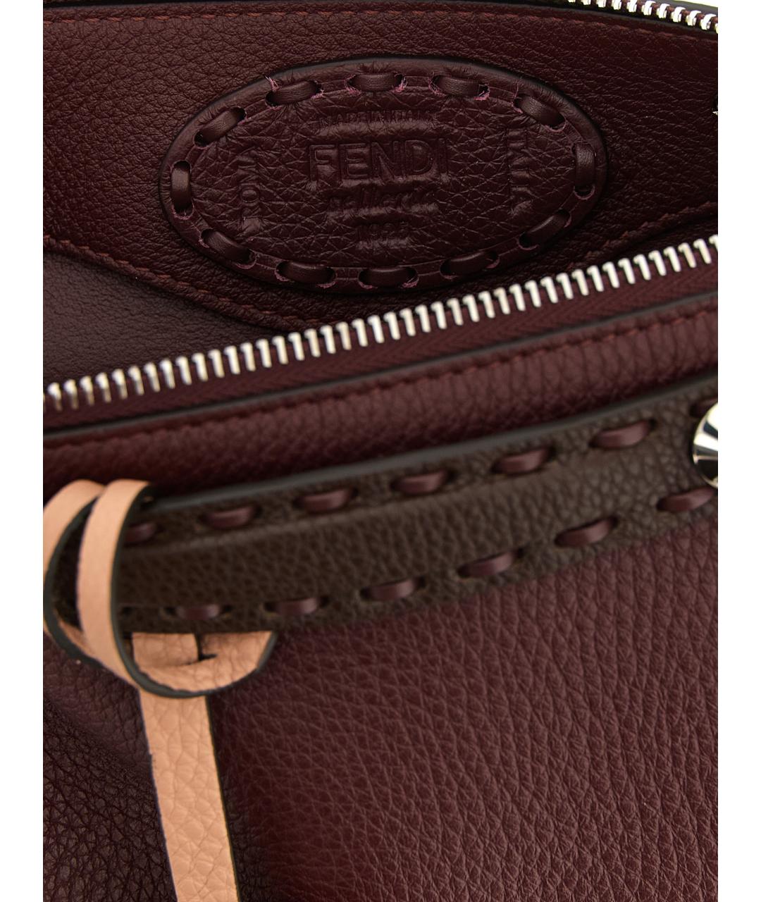 FENDI Бордовая кожаная сумка тоут, фото 4