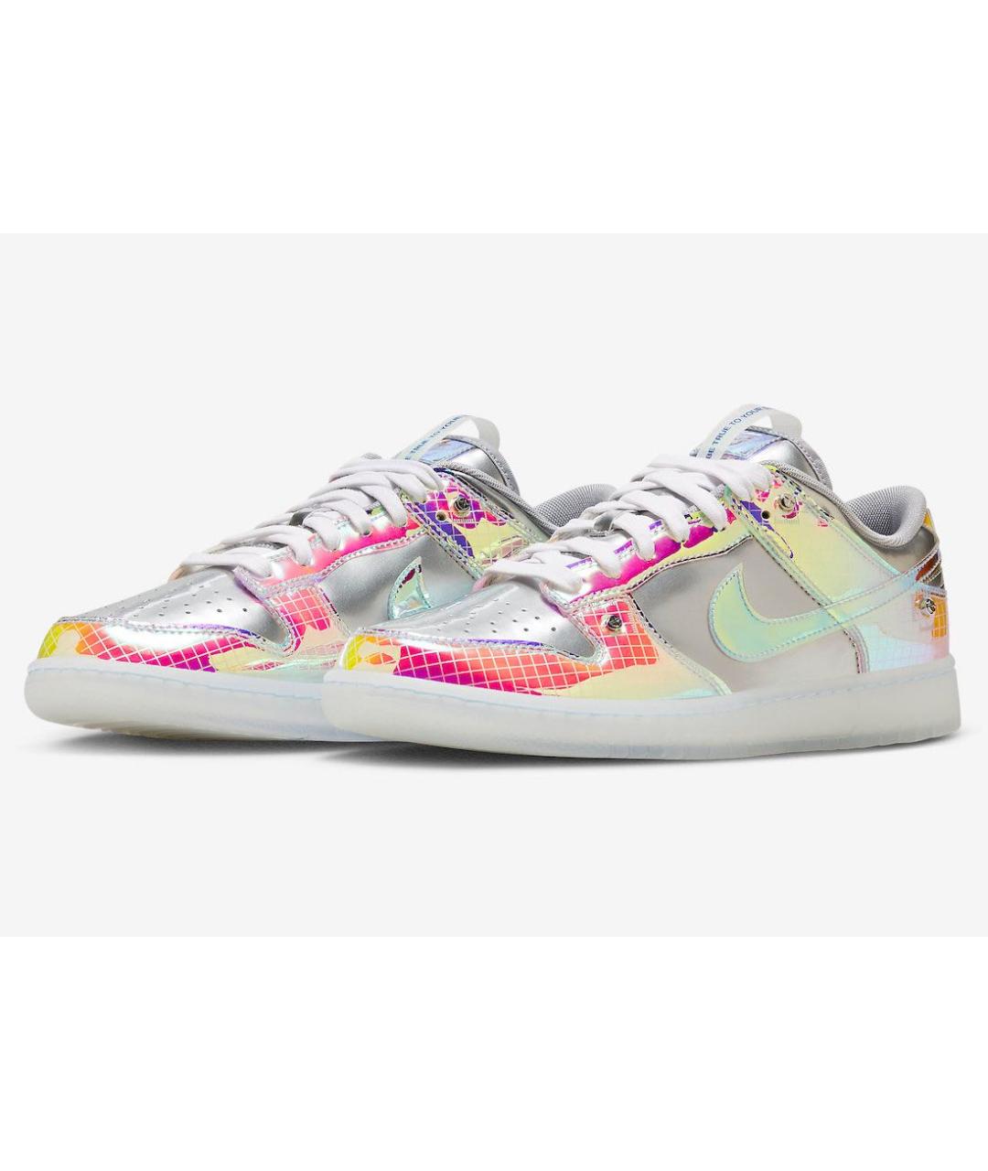 NIKE Серебряные низкие кроссовки / кеды из искусственной кожи, фото 2