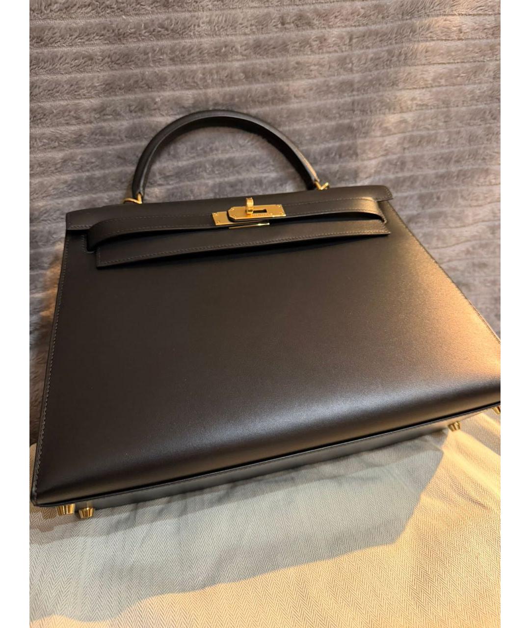 HERMES Черная кожаная сумка с короткими ручками, фото 2