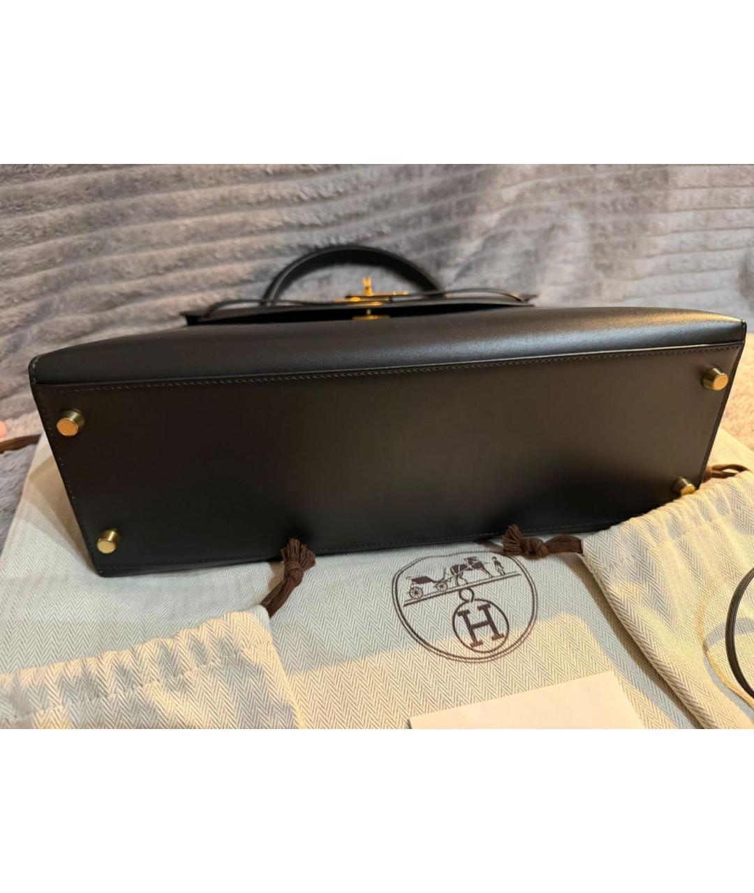 HERMES Черная кожаная сумка с короткими ручками, фото 3