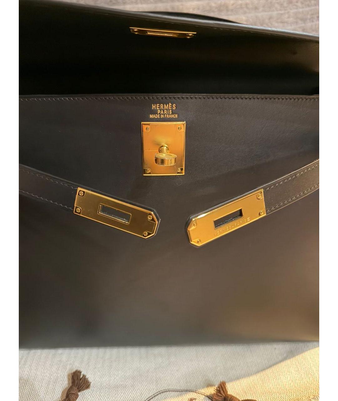 HERMES Черная кожаная сумка с короткими ручками, фото 4