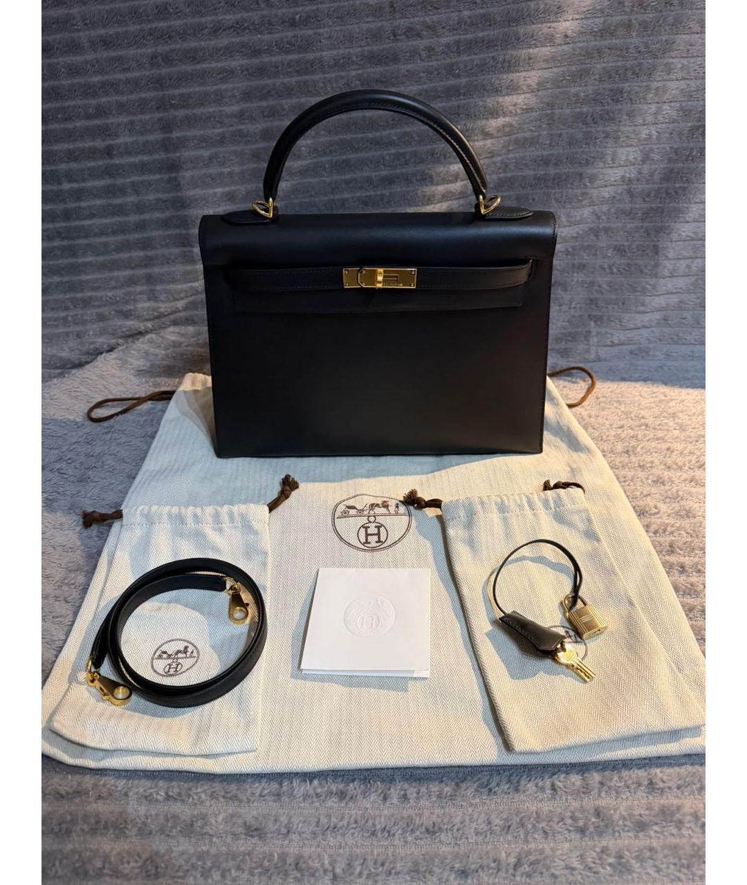 HERMES Черная кожаная сумка с короткими ручками, фото 9