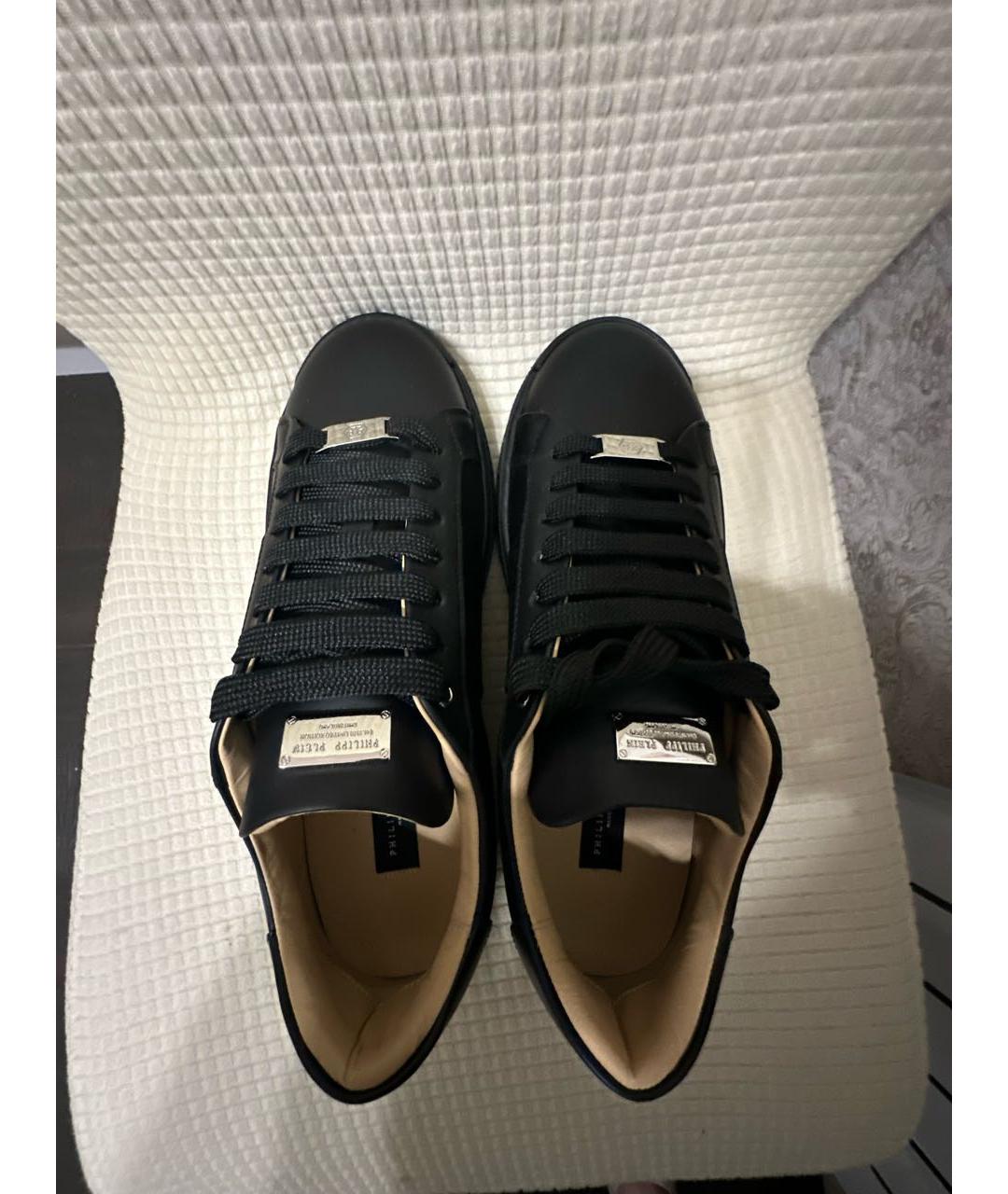 PHILIPP PLEIN Черные кожаные низкие кроссовки / кеды, фото 3