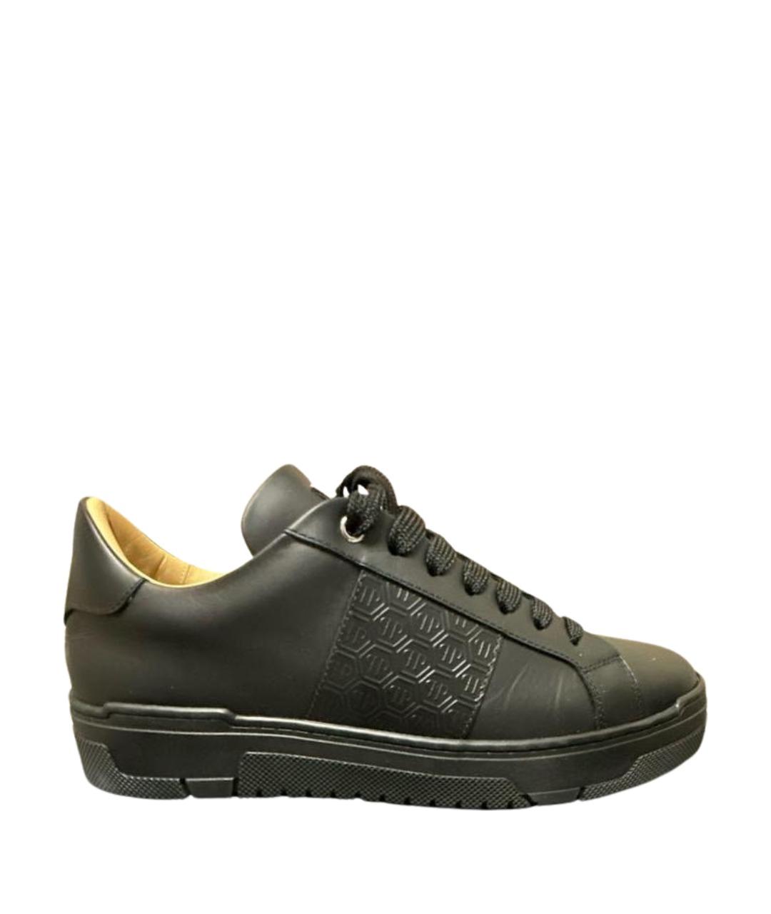 PHILIPP PLEIN Черные кожаные низкие кроссовки / кеды, фото 1