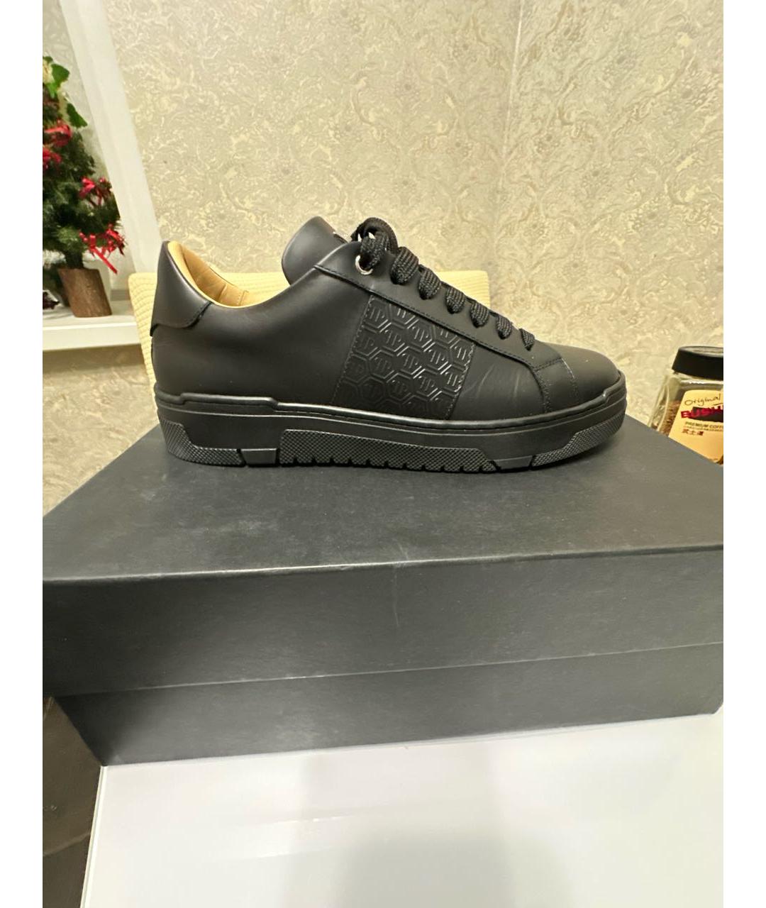 PHILIPP PLEIN Черные кожаные низкие кроссовки / кеды, фото 6