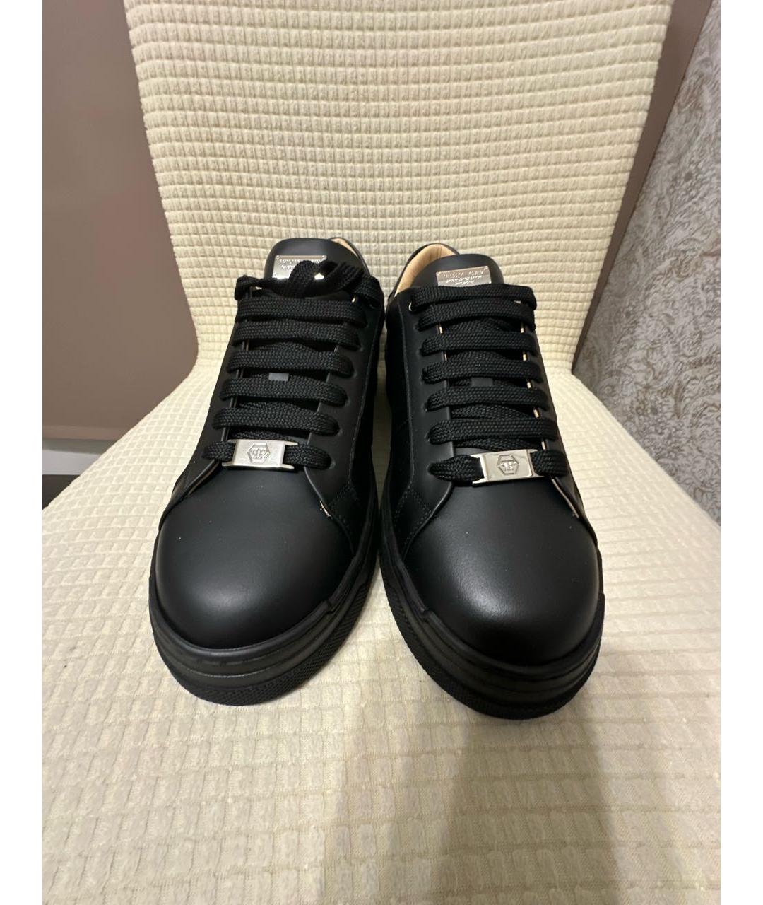 PHILIPP PLEIN Черные кожаные низкие кроссовки / кеды, фото 2