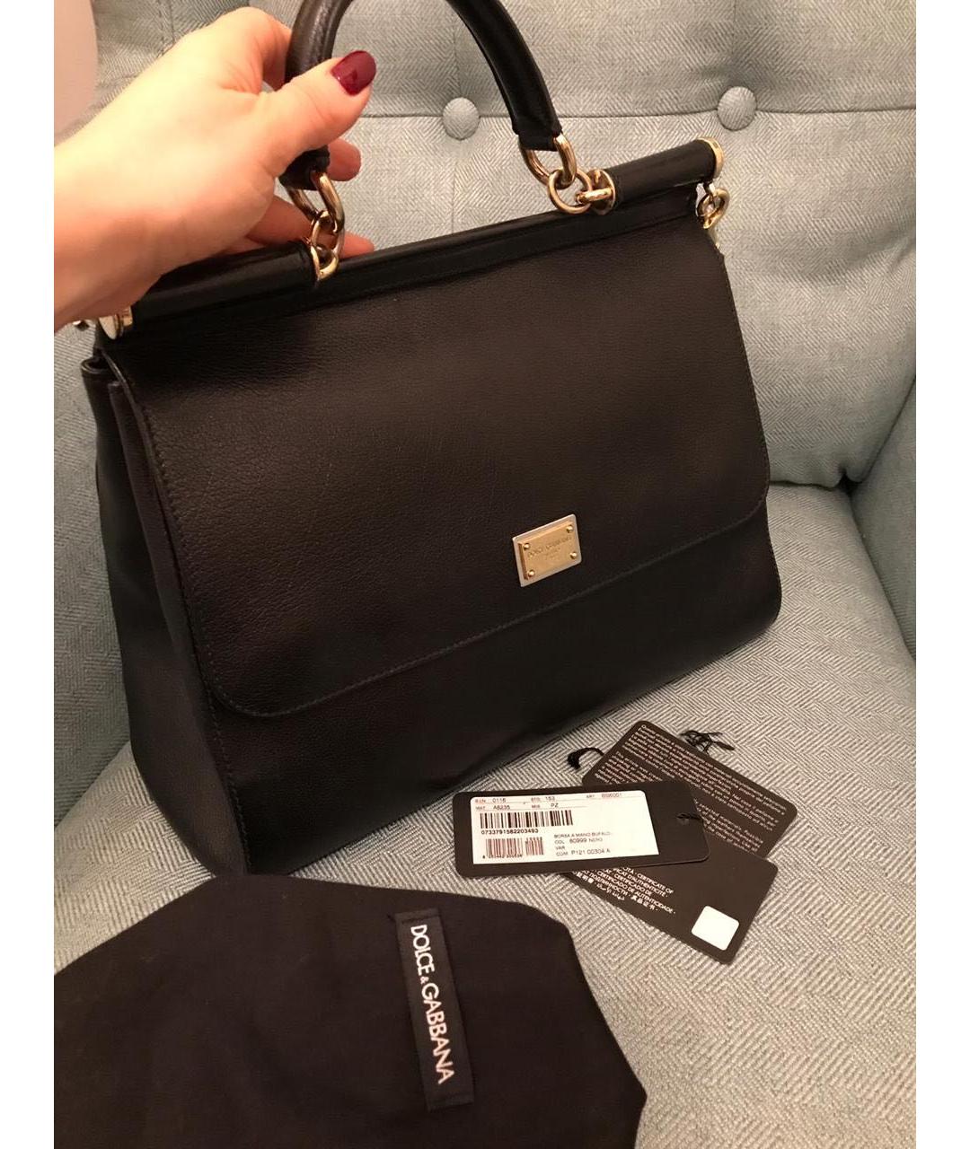 DOLCE&GABBANA Черная кожаная сумка с короткими ручками, фото 2