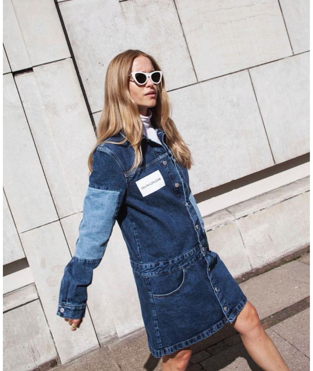 CALVIN KLEIN Голубое деним пальто, фото 4