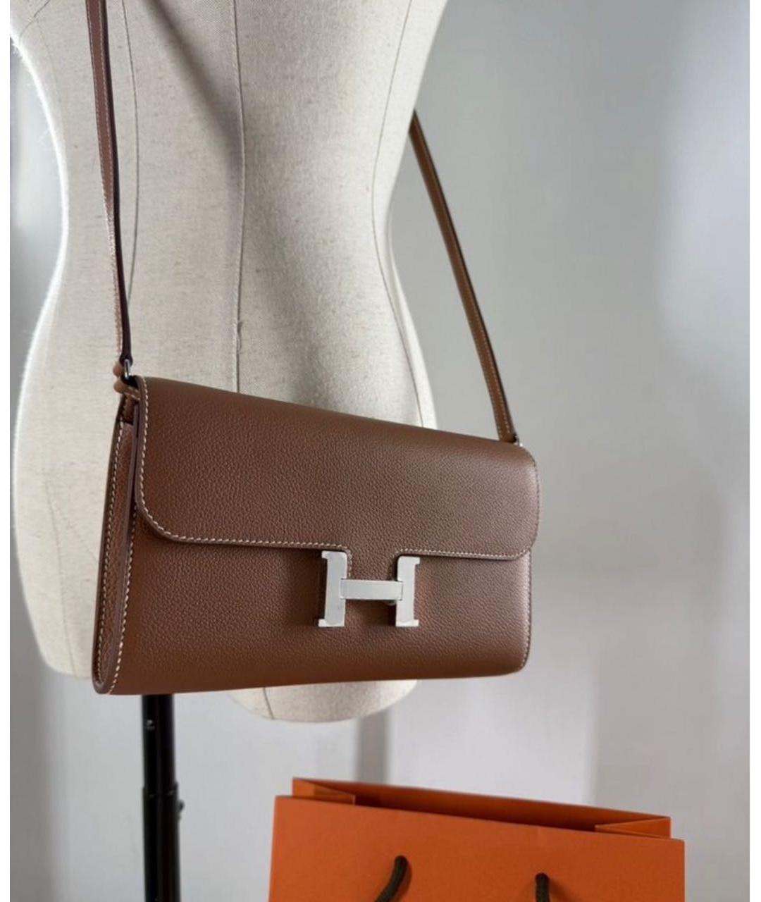 HERMES Коричневая кожаная сумка через плечо, фото 5