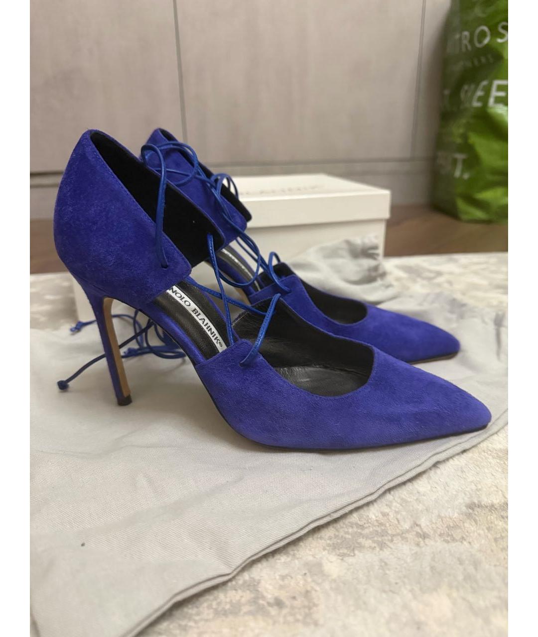 MANOLO BLAHNIK Синие замшевые босоножки, фото 7