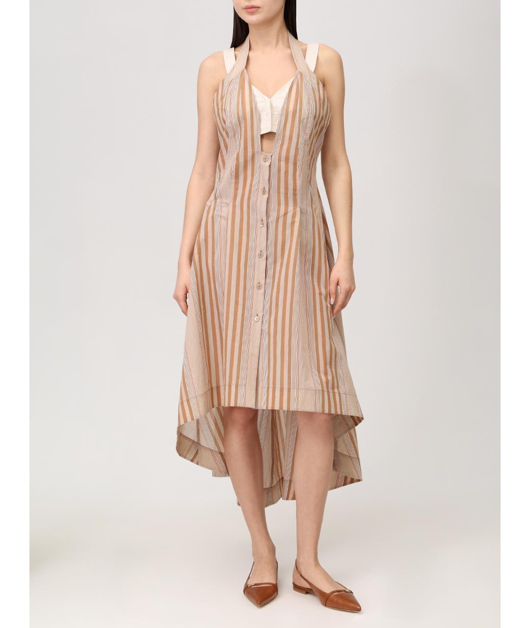 ALBERTA FERRETTI Бежевый хлопковый сарафан, фото 4