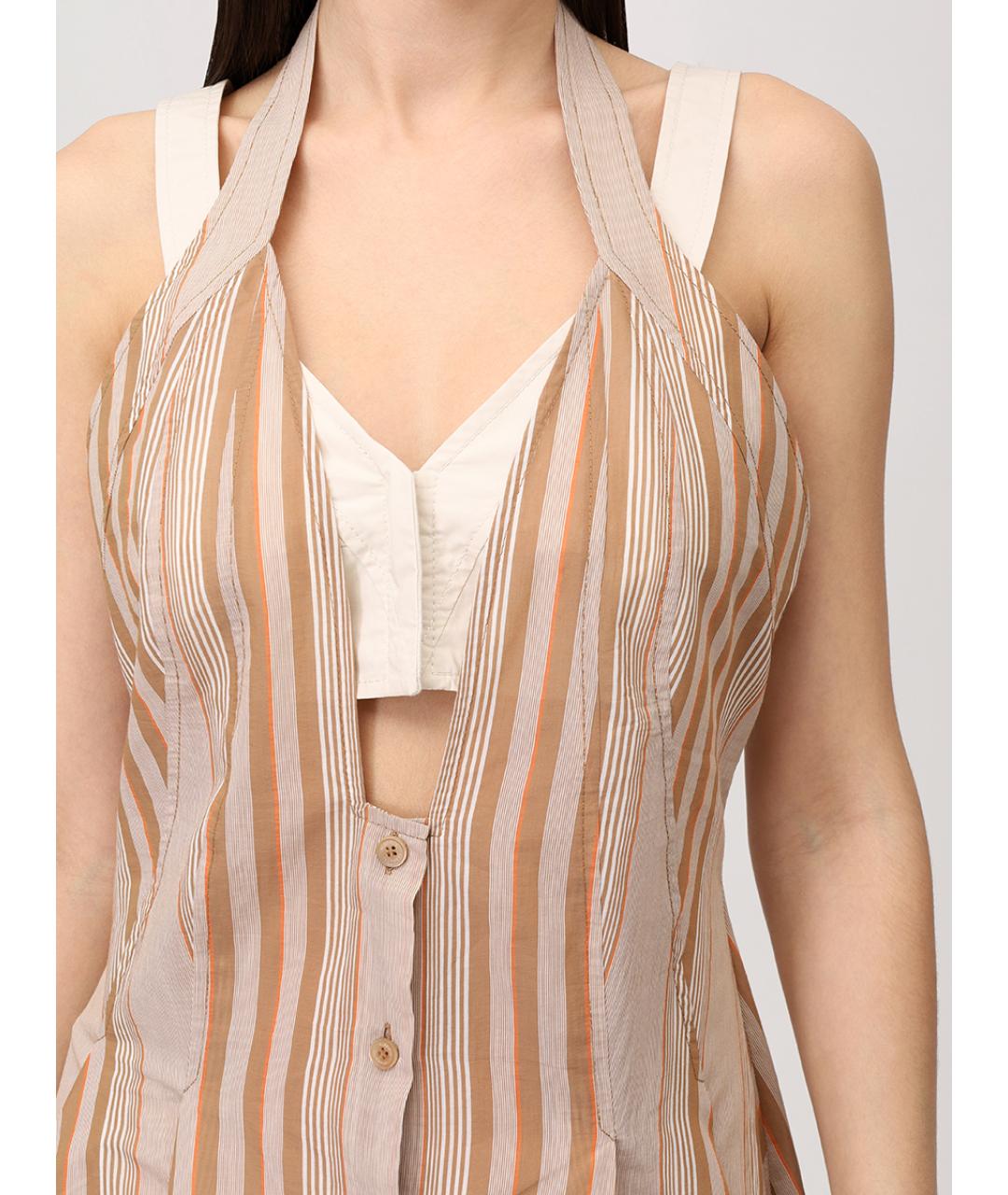 ALBERTA FERRETTI Бежевый хлопковый сарафан, фото 5