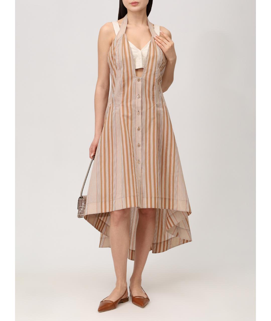 ALBERTA FERRETTI Бежевый хлопковый сарафан, фото 2