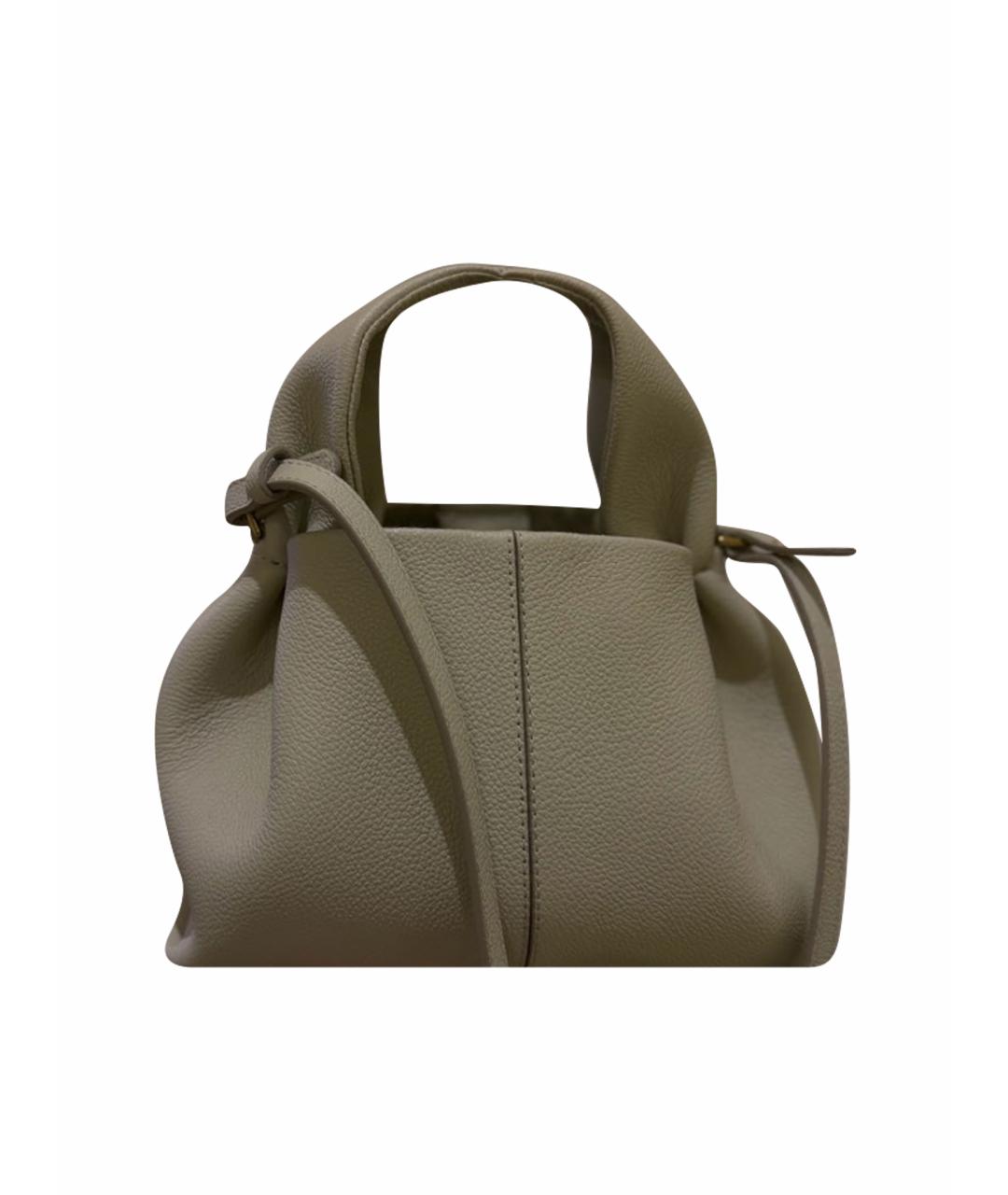 POLENE Бежевая кожаная сумка с короткими ручками, фото 1